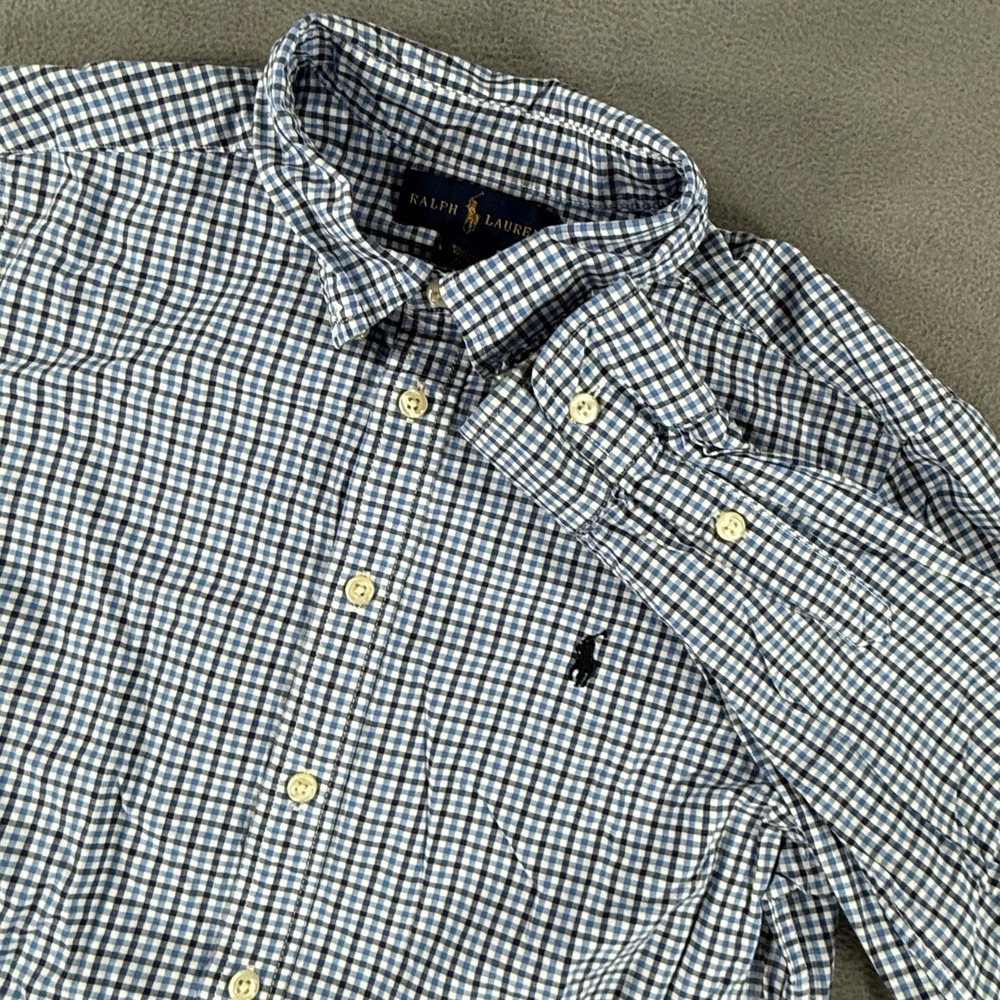 Ralph Lauren Button Down Shirt Check Cotton Boys Large L 14/16 Blue White